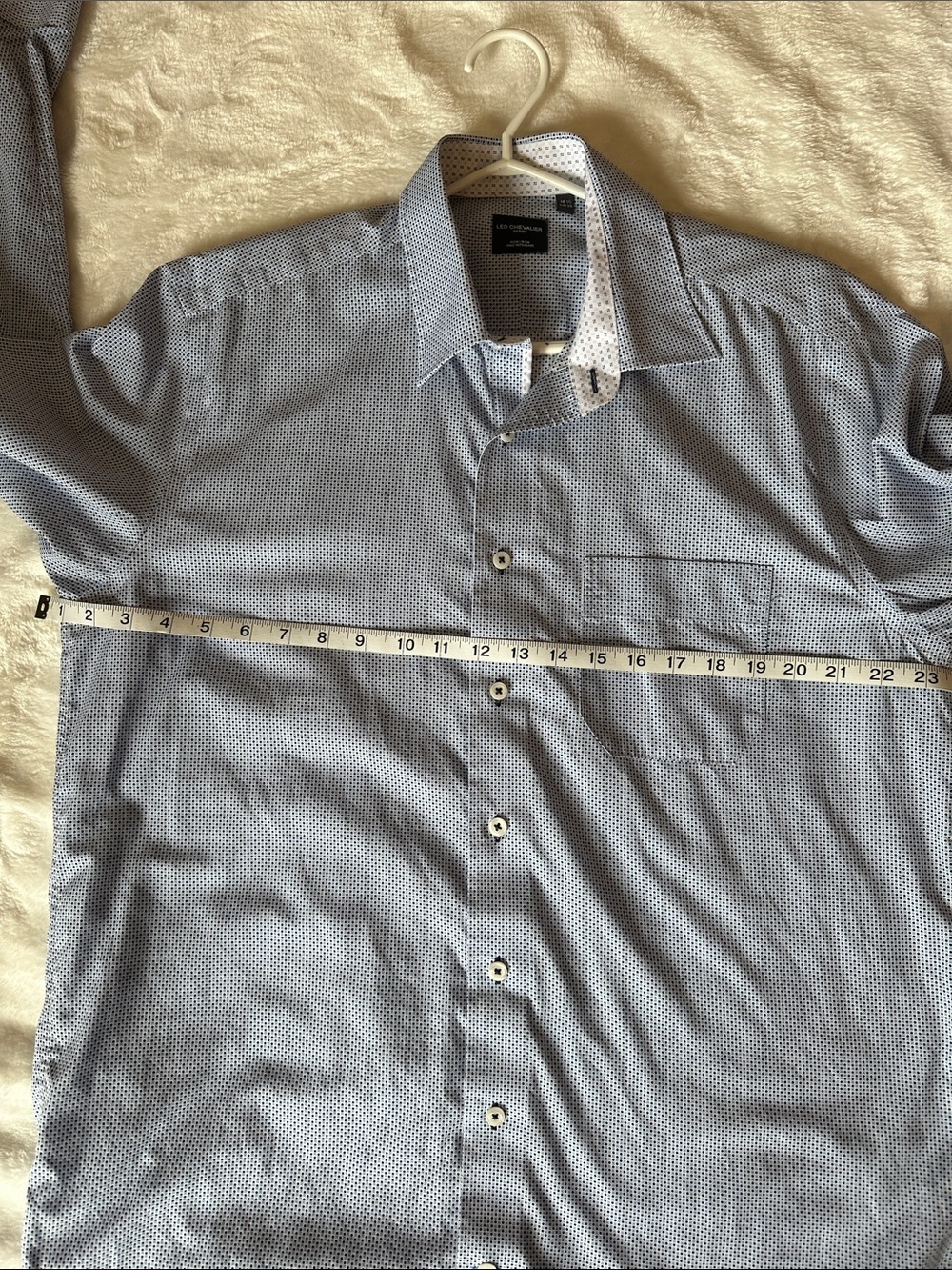 LEO CHEVALIER Designer Men's Light Blue Patterned Button-Down Dress Shirt SZ L - Picture 12 of 13